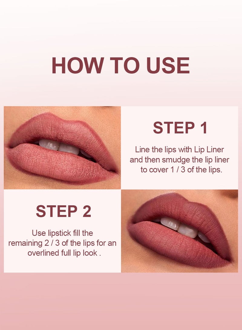 Ushas 3 Pcs Lip Liner & Lipstick Set, Long-Lasting Matte Waterproof Lip Liner and Lipstick Combo With Pink Lip Brush, Lips Makeup Gift Kit for Women#4 - Image 4