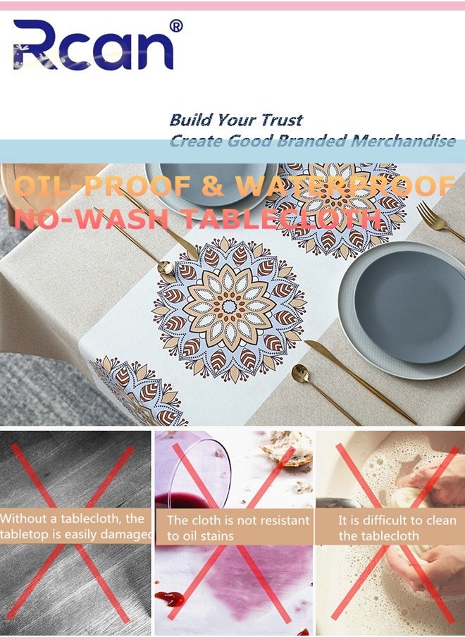 Rcan Waterproof Vinyl Tablecloths, Heavy Duty Oil Proof Spill Proof Plastic Table Cloth, Wipe Clean PVC Table Cover, Rectangular table cloth, for Indoor and Outdoor Kitchen and Dining Room 140X200CM  - Image 2