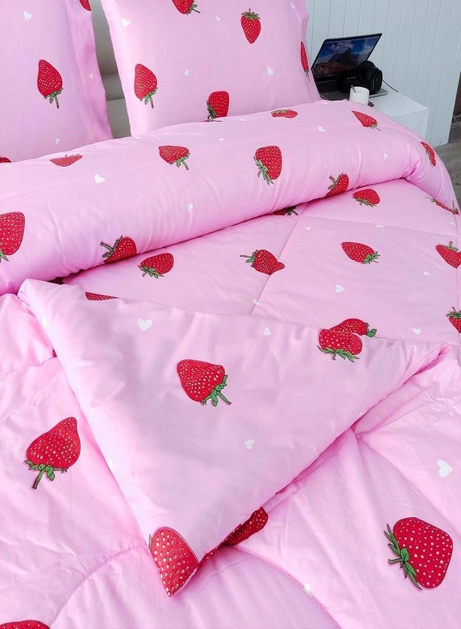 SDY 3PCS Strawberry Comforter Set Queen, Strawberry Queen Size Bedding Set, Kawaii Bed Set Kids Comforter Set, Cute Pink Bedding Room Decor for Girls, Children, Teen… - Image 4