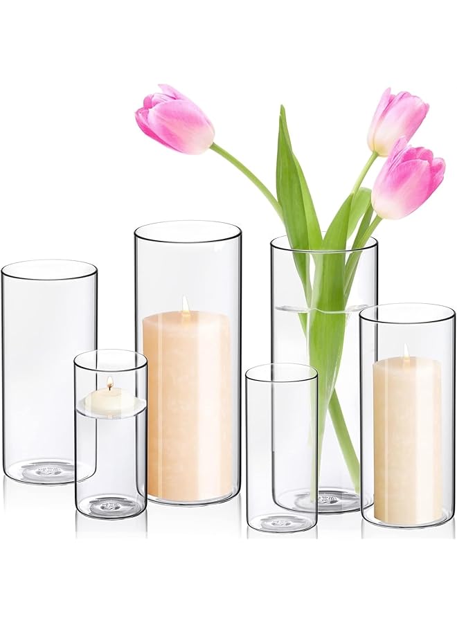 The Bros 9PCS-Hurricane Candle Holders Cylinder Flower Vases, Pillar Votives Floating Candles Holder, Clear Glass Vase for Wedding Party Decoration - Image 1