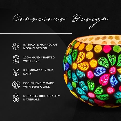 Floryn Decor Morrocan Mosaic Candle Holders | Home Light Decorations Items | Mosaic Glass Tealight Holder | Best lamp for Diwali Decoration | Pack of 2 (with 2 Tealight Candle Free) - Image 2