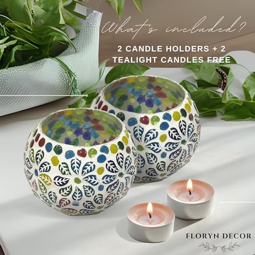 Floryn Decor Morrocan Mosaic Candle Holders | Home Light Decorations Items | Mosaic Glass Tealight Holder | Best lamp for Diwali Decoration | Pack of 2 (with 2 Tealight Candle Free) - Image 5