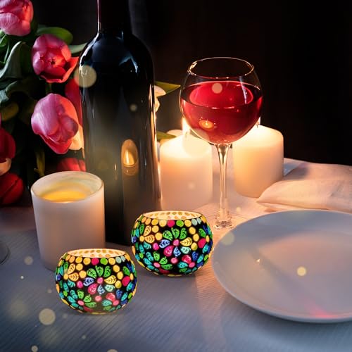 Floryn Decor Morrocan Mosaic Candle Holders | Home Light Decorations Items | Mosaic Glass Tealight Holder | Best lamp for Diwali Decoration | Pack of 2 (with 2 Tealight Candle Free) - Image 4
