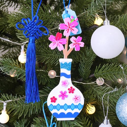 Winlyn 24 Sets Chinese New Year Decorations DIY Ming Vase with Flower Ornaments Craft Kits Peony Orchid Flower Foam Stickers Arts and Crafts for Kids Asian Oriental Classroom Activities Party Favors - Image 5
