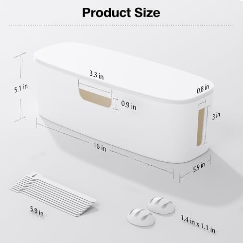 Naeety Cable Management Box - Large Cord Organizer Box to Hide Power Strip & Under Desk, TV Computer Wires Cable Organizer Box with Baby Proofs, Desk Cord Organizer for Home/Office - White - Image 2