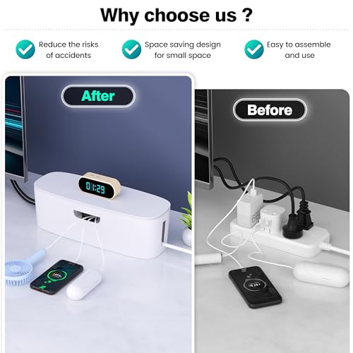Naeety Cable Management Box - Large Cord Organizer Box to Hide Power Strip & Under Desk, TV Computer Wires Cable Organizer Box with Baby Proofs, Desk Cord Organizer for Home/Office - White - Image 4