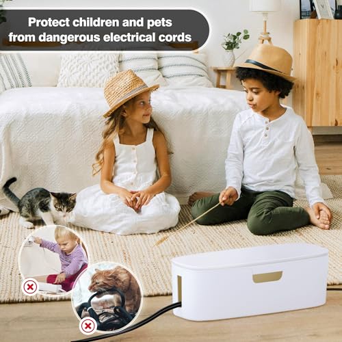 Naeety Cable Management Box - Large Cord Organizer Box to Hide Power Strip & Under Desk, TV Computer Wires Cable Organizer Box with Baby Proofs, Desk Cord Organizer for Home/Office - White - Image 5