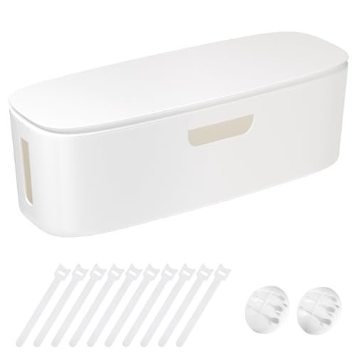 Naeety Cable Management Box - Large Cord Organizer Box to Hide Power Strip & Under Desk, TV Computer Wires Cable Organizer Box with Baby Proofs, Desk Cord Organizer for Home/Office - White - Image 1