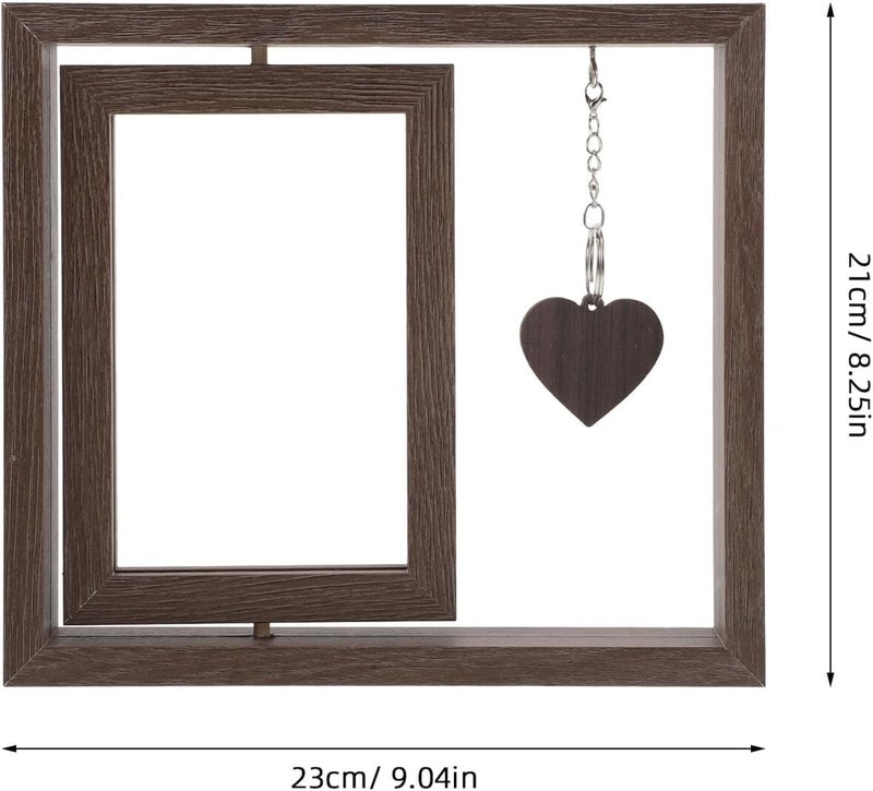 Ipetboom Retro Double-sided Rotating Wooden Picture Frame, Rustic Heart-shaped Desk Photo Holder, Family Photo Display for Office and Tabletop Use - Image 2