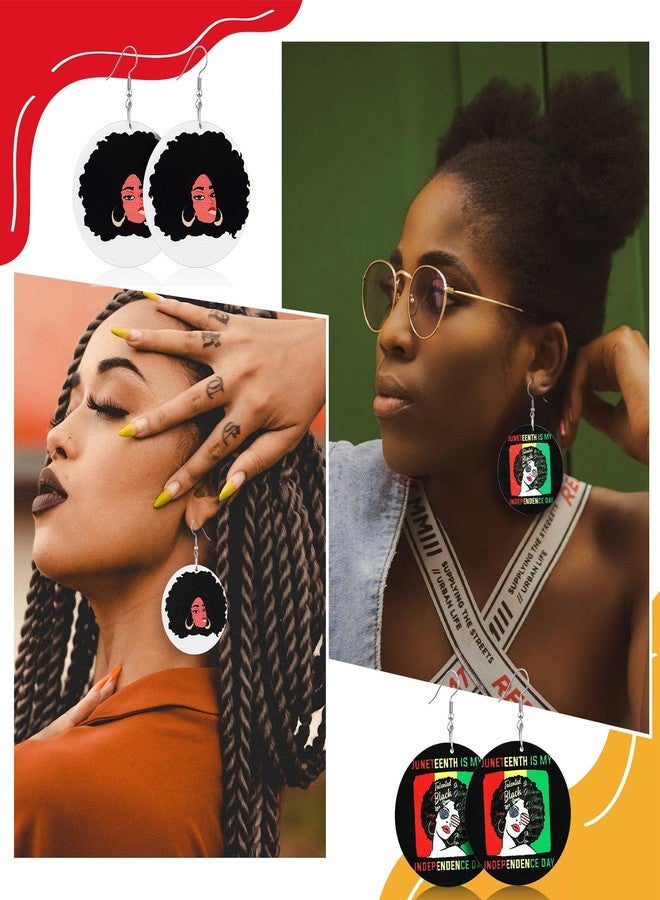Highergo 16 Pairs Juneteenth African Earrings for Women Map Round Painted African Wooden Earrings Ethnic Style Black History for Women Accessories - Image 4
