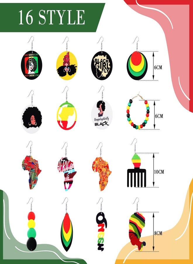 Highergo 16 Pairs Juneteenth African Earrings for Women Map Round Painted African Wooden Earrings Ethnic Style Black History for Women Accessories - Image 2