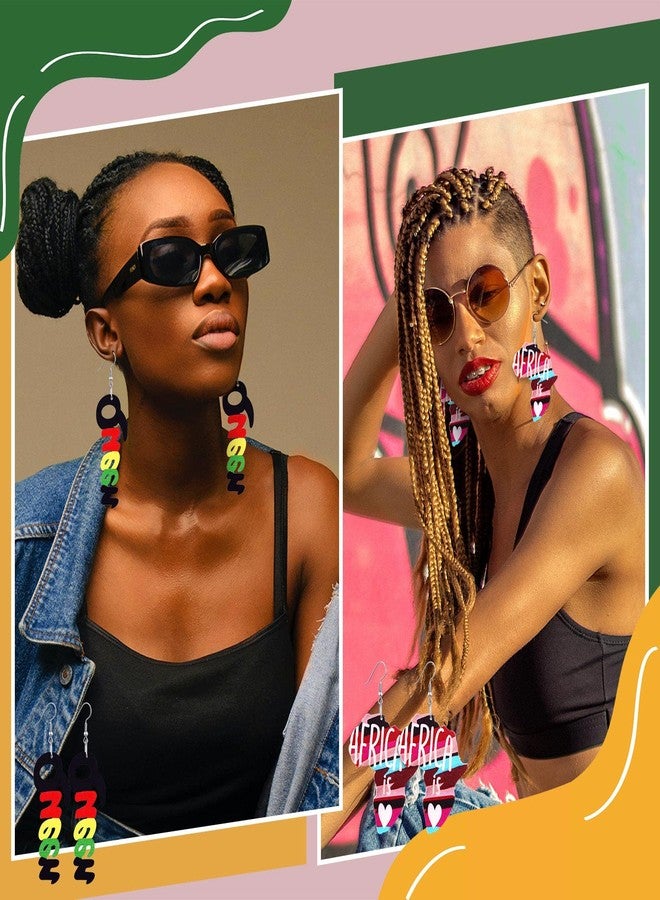 Highergo 16 Pairs Juneteenth African Earrings for Women Map Round Painted African Wooden Earrings Ethnic Style Black History for Women Accessories - Image 3