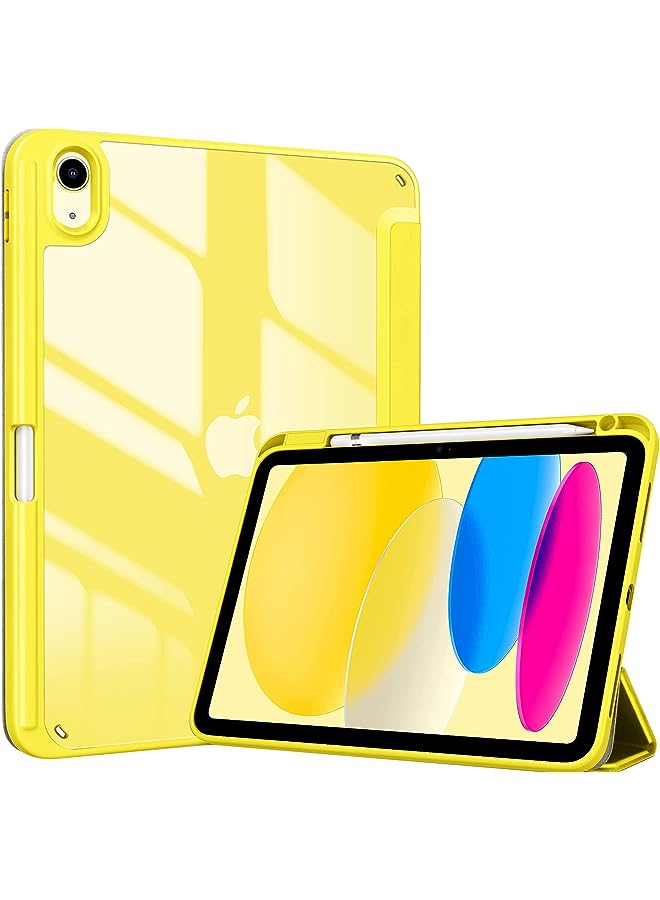 Procases for iPad 10th Gen Case with Pencil Holder 2022 iPad 10.9 Inch Case, Clear Transparent Back Shell Trifold Protective Cases Shockproof Cover for 2022 iPad 10th Gen A2696 A2757 A2777 -Yellow - Image 1