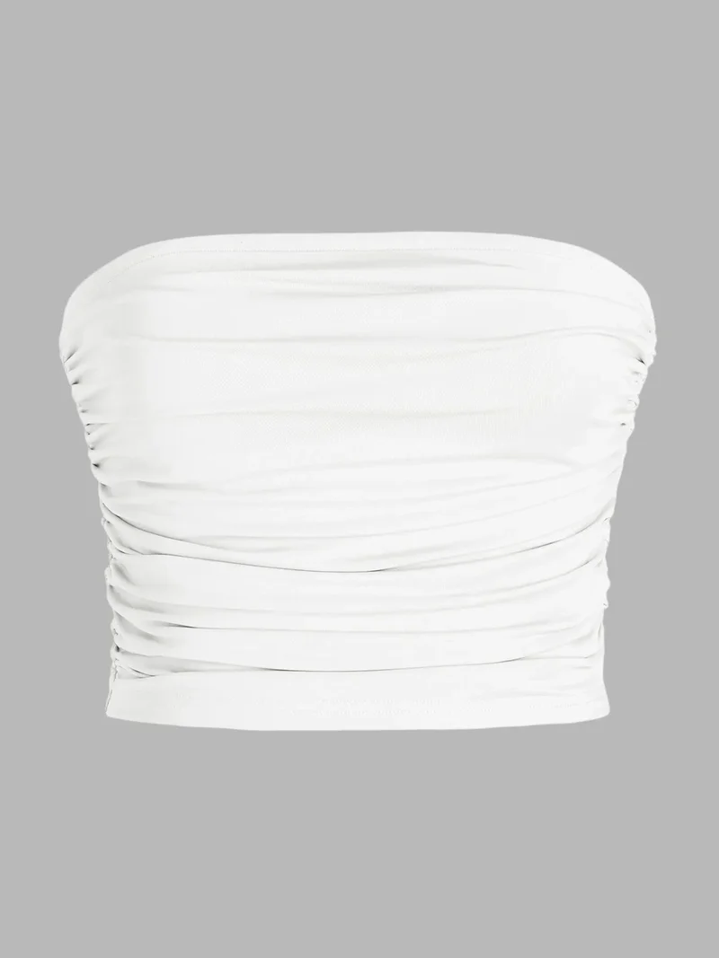 HICCUP Strapless Ruffle Drape Crop Top