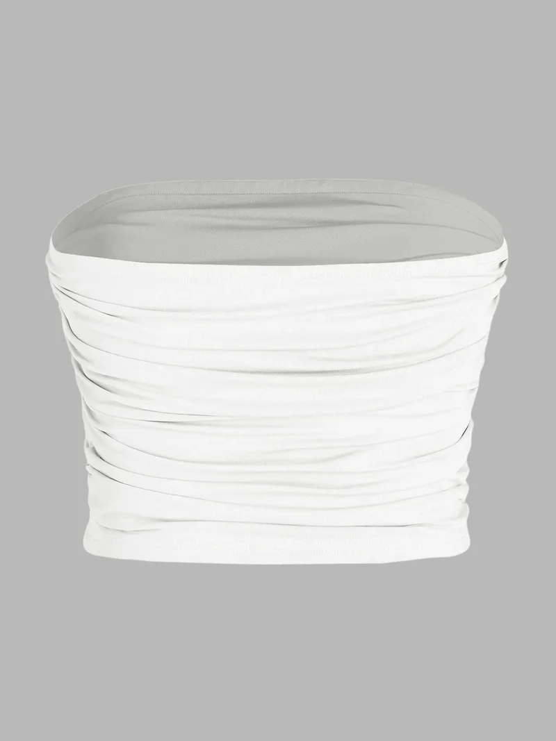 HICCUP Strapless Ruffle Drape Crop Top