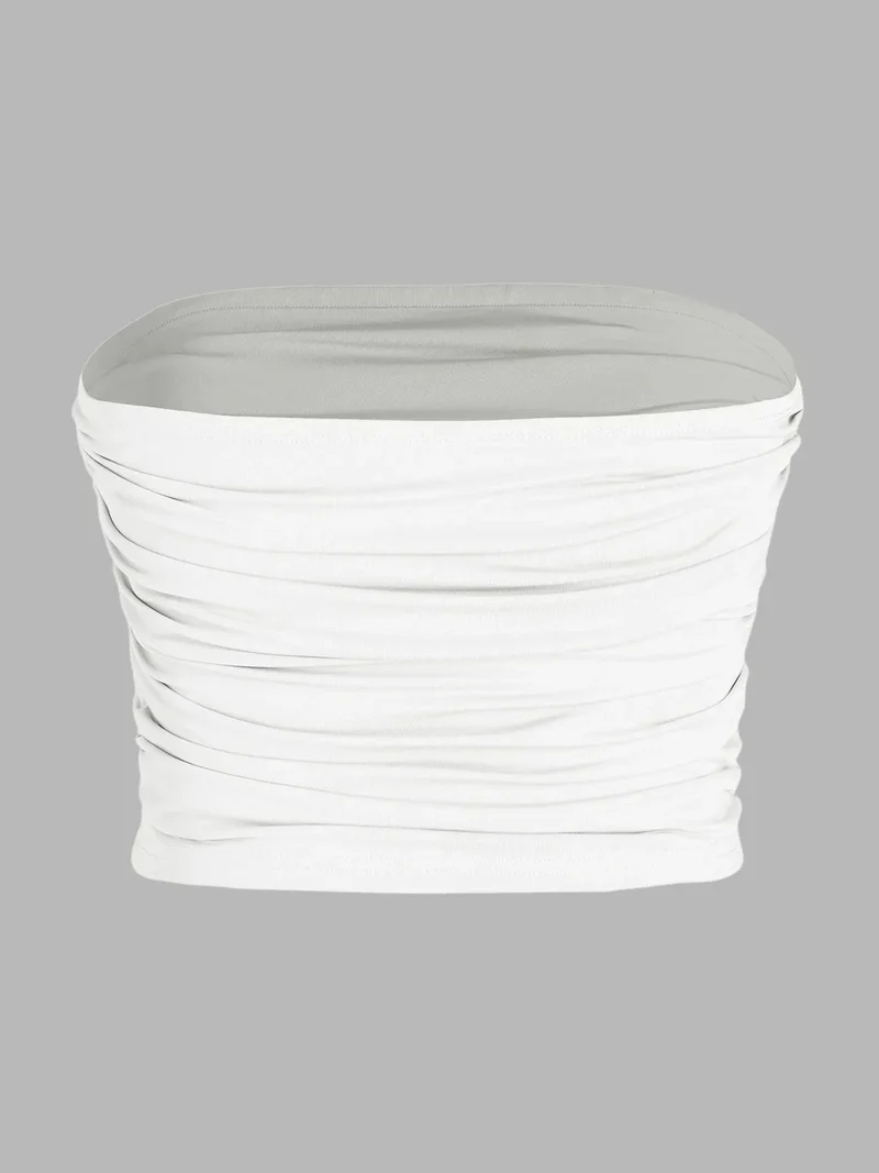 HICCUP Strapless Ruffle Drape Crop Top