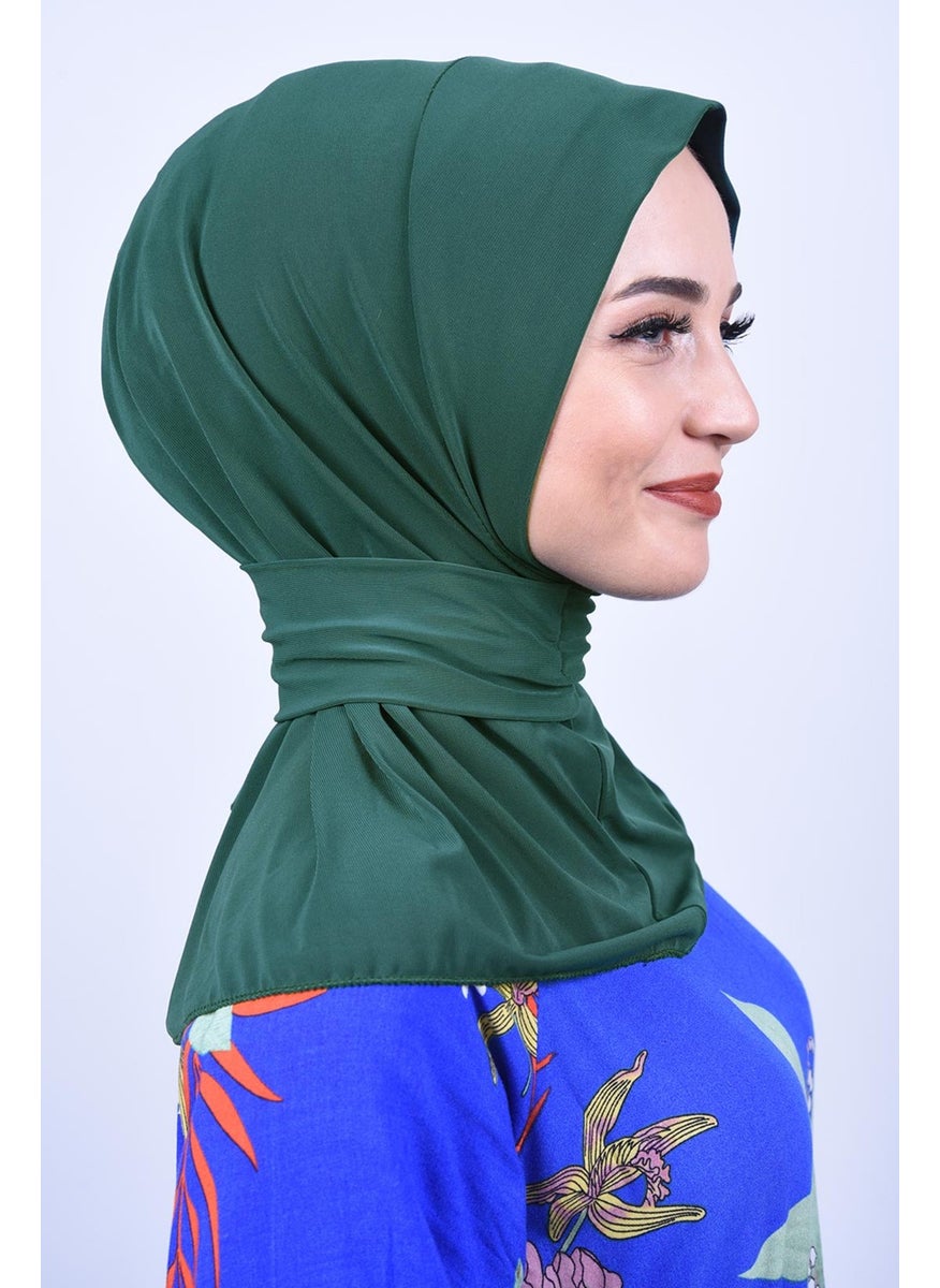 Belifanti Collection Women's Hijab Snap Bone Sandy Hijab Neck Collar Bone Emerald Green  - Image 2