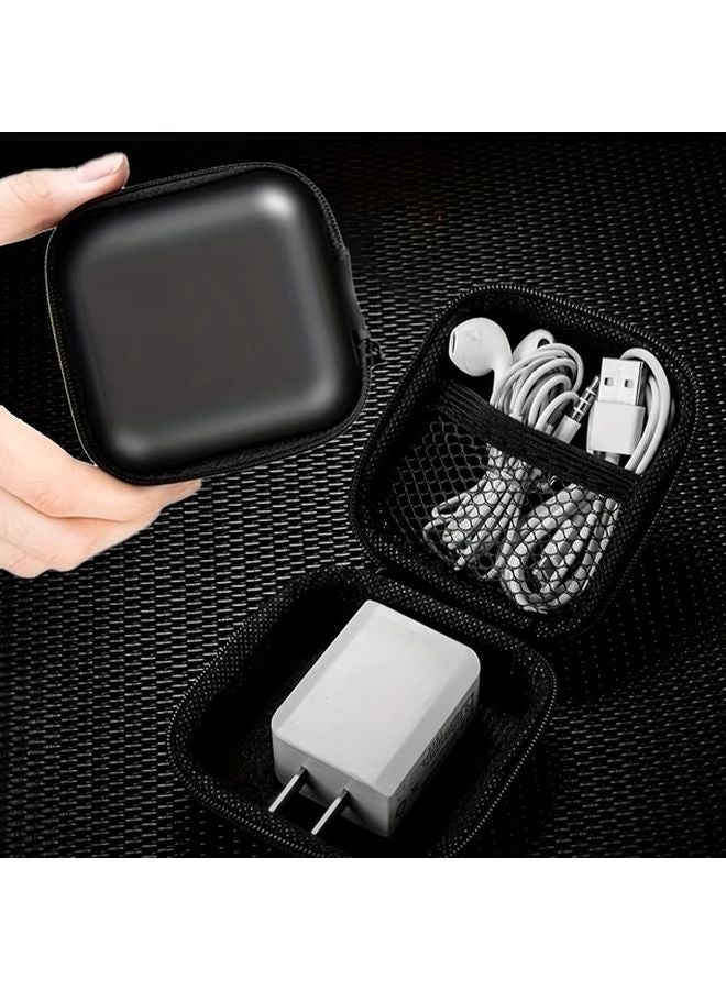 Black Faux Leather Storage Box Organizer For Cables Headphones 2pcs - Image 1