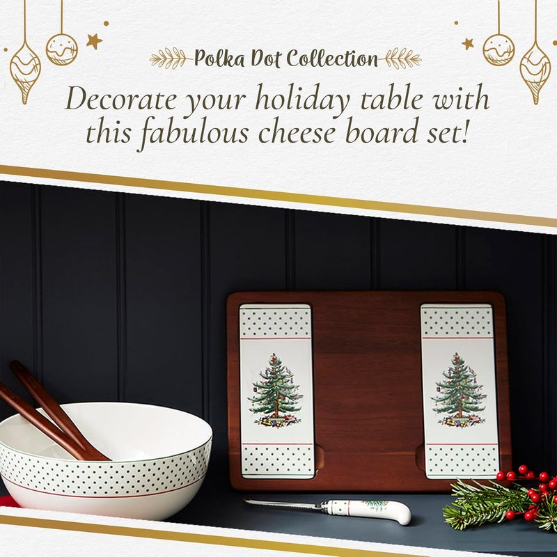 Spode Polka Dot Christmas Tree Cheese Board  Knife Set  Holiday Entertaining Charcuterie Cheese and Cracker Tray Seasonal Serveware  Christmas Table Setting and Presentation - Image 5