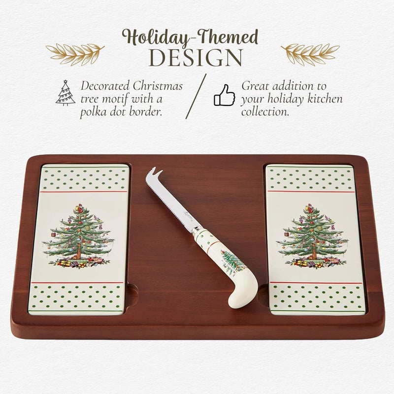 Spode Polka Dot Christmas Tree Cheese Board  Knife Set  Holiday Entertaining Charcuterie Cheese and Cracker Tray Seasonal Serveware  Christmas Table Setting and Presentation - Image 3