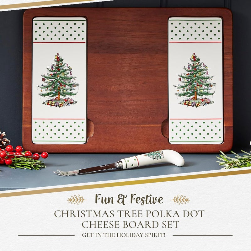 Spode Polka Dot Christmas Tree Cheese Board  Knife Set  Holiday Entertaining Charcuterie Cheese and Cracker Tray Seasonal Serveware  Christmas Table Setting and Presentation - Image 2