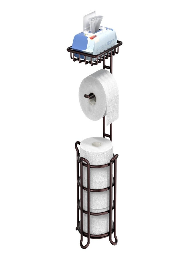 TreeLen Toilet Paper Holder Stand Tissue Paper Roll Dispenser with Shelf for Bathroom Storage Holds Reserve Mega Rolls-Bronze - Image 1