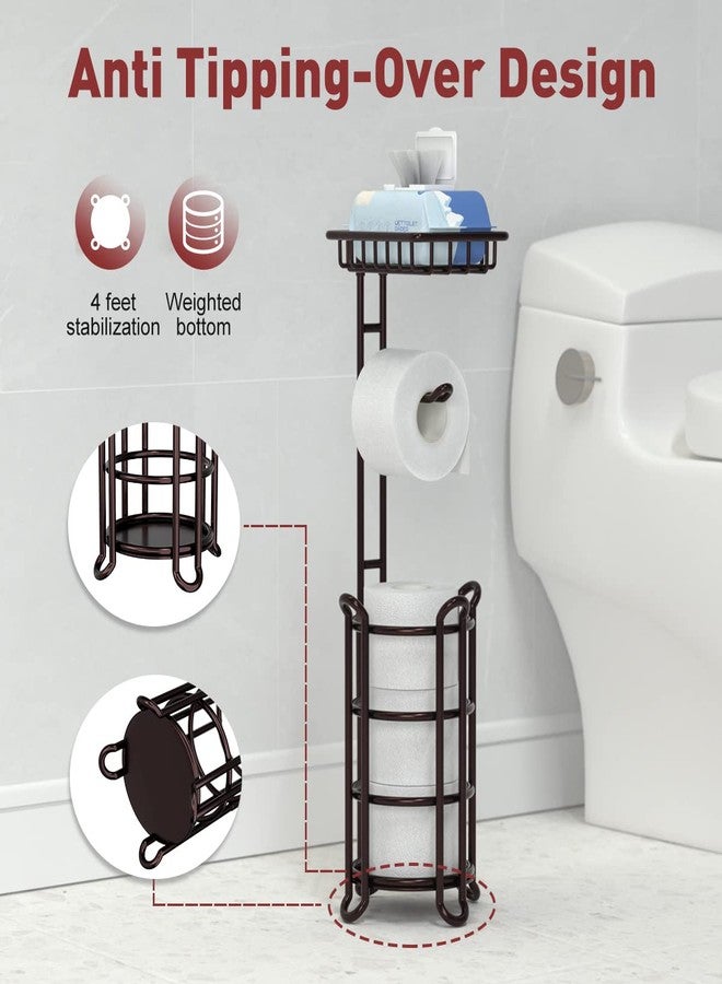 TreeLen Toilet Paper Holder Stand Tissue Paper Roll Dispenser with Shelf for Bathroom Storage Holds Reserve Mega Rolls-Bronze - Image 2