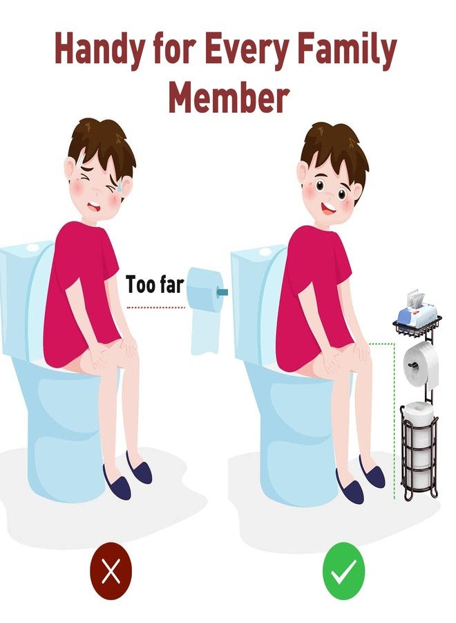 TreeLen Toilet Paper Holder Stand Tissue Paper Roll Dispenser with Shelf for Bathroom Storage Holds Reserve Mega Rolls-Bronze - Image 3