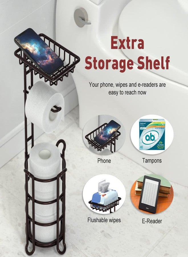 TreeLen Toilet Paper Holder Stand Tissue Paper Roll Dispenser with Shelf for Bathroom Storage Holds Reserve Mega Rolls-Bronze - Image 4