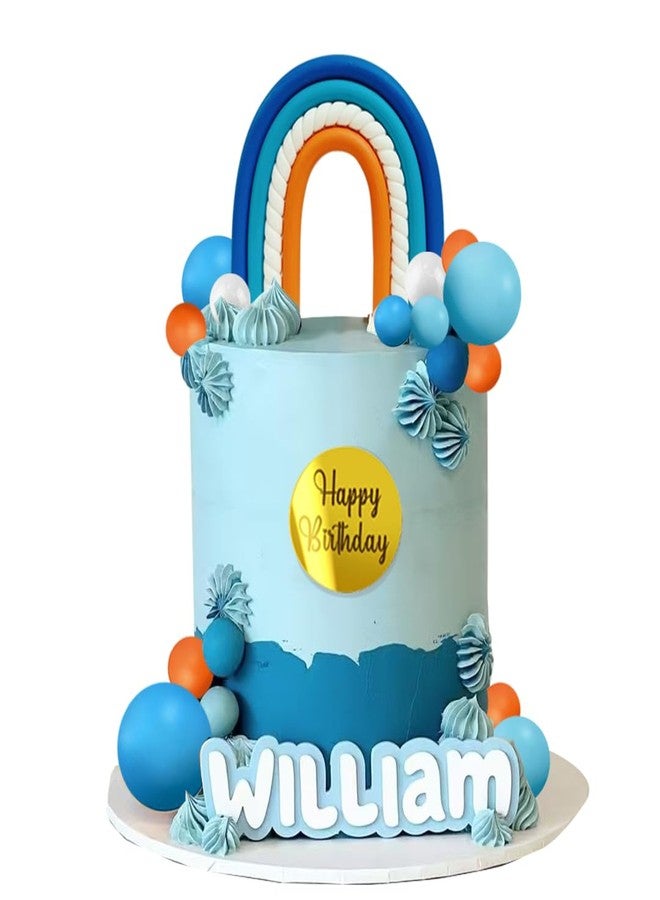 DiDida Rainbow Cake Topper with Orange Ball - Perfect for Blue Birthday Themed Parties - Image 1