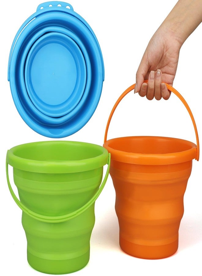 Amarlozn Foldable Beach Sand Toy Bucket for Kids Adults, Jumbo Collapsible Sandbox Bucket, Foldable Pail with Mesh Bag, Multi Use for Garden Beach, Camping, Easter Basket Gift, Fishing, Travelling 3PCS - Image 1