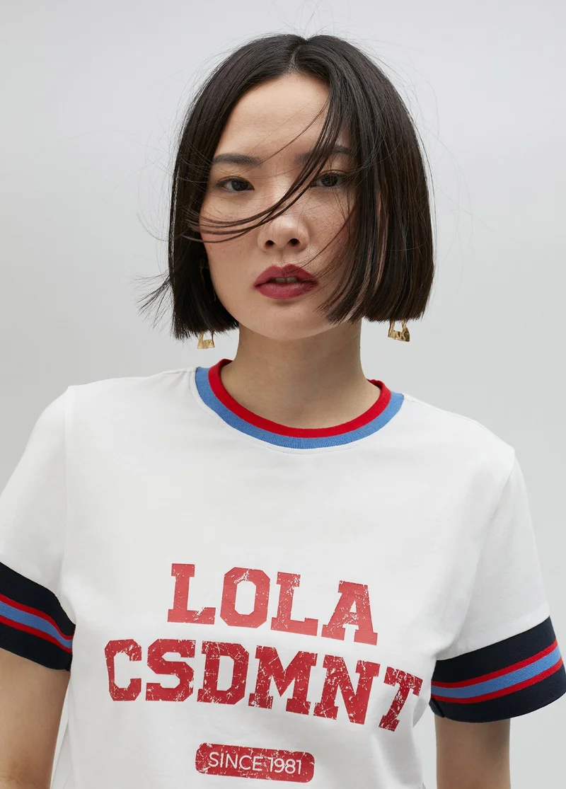 Lola Casademunt T-shirt with three-tone stripes on the sleeves
