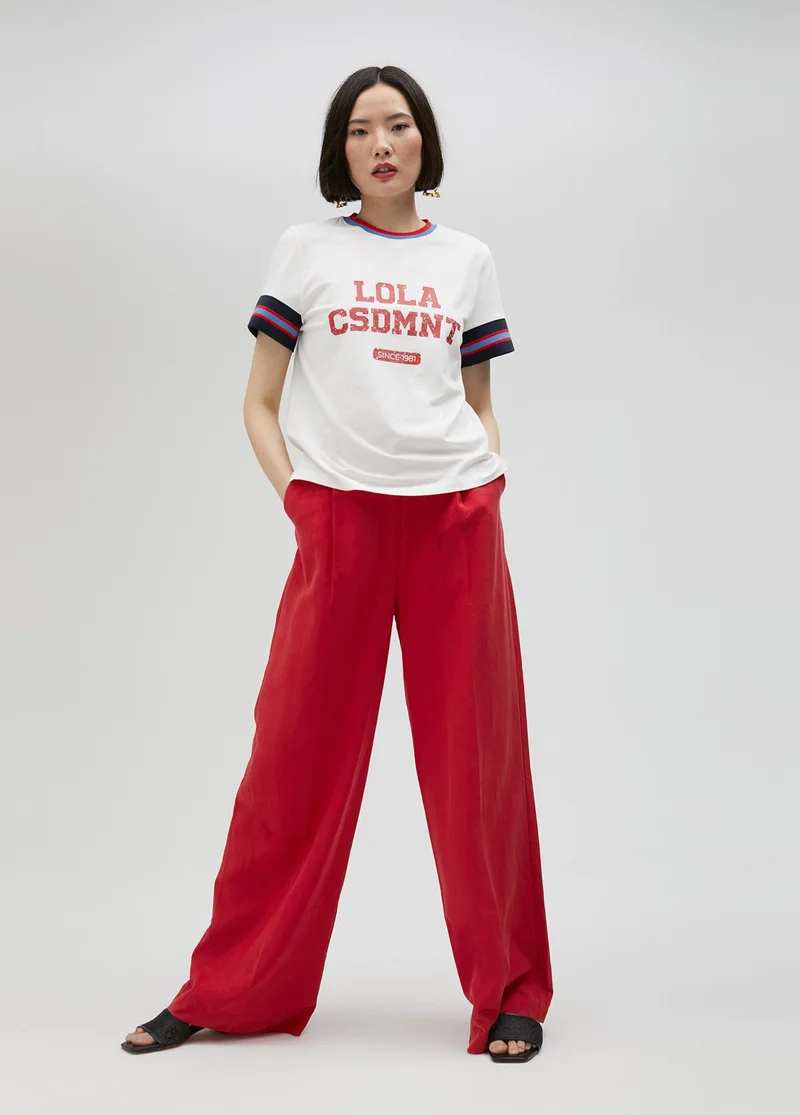 Lola Casademunt T-shirt with three-tone stripes on the sleeves
