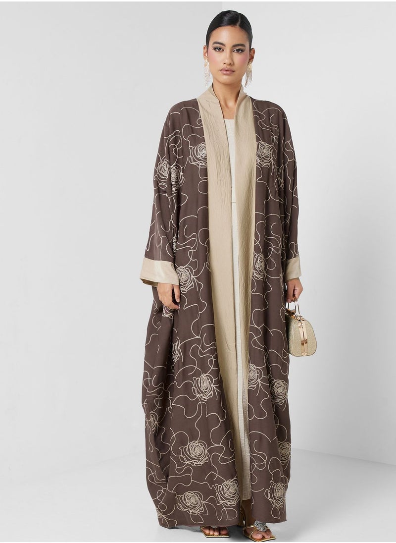 hayas closet - Embroidered Open Abaya - Image 1