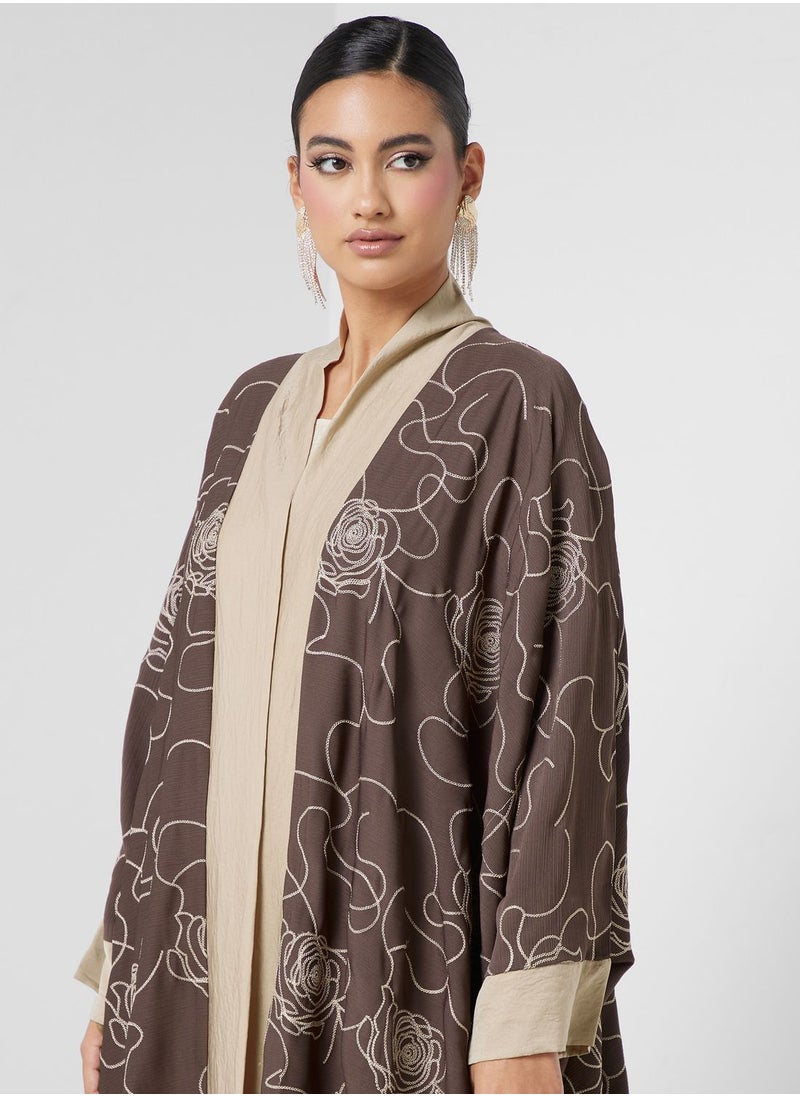 hayas closet - Embroidered Open Abaya - Image 1