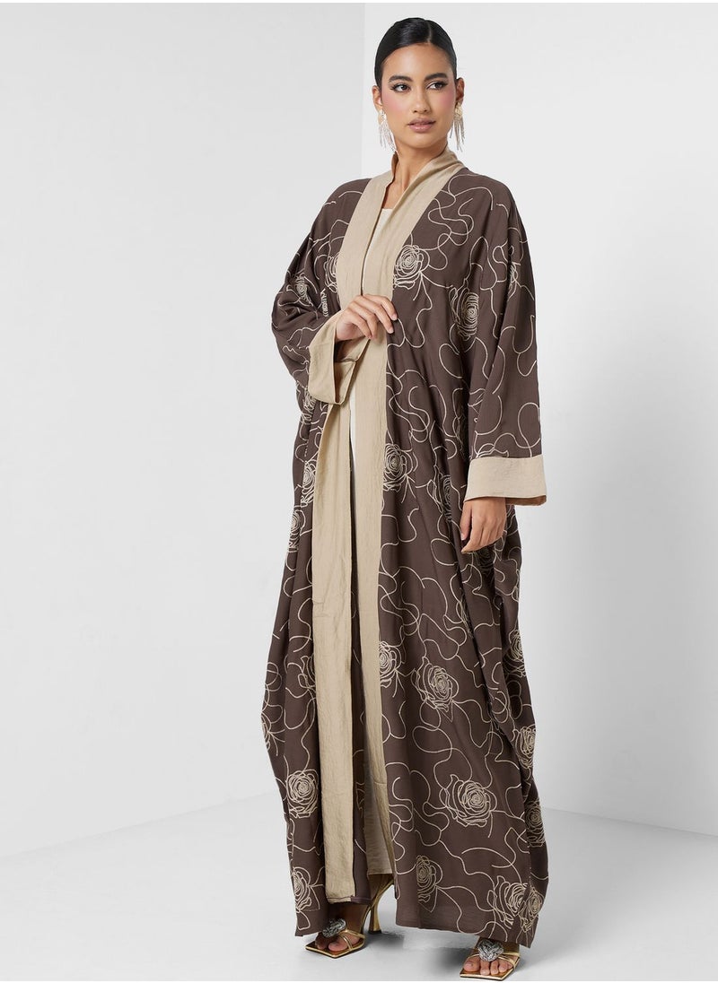 hayas closet - Embroidered Open Abaya - Image 1