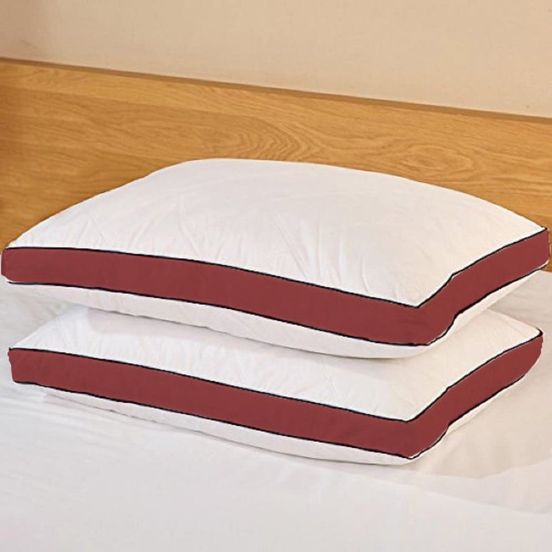 CRAZY WORLD Microfiber Bed Pillow for Sleeping - Down Alternative Ultrasoft Cotton Washable Pillow with Satin Gusset- Pack of 2 (Maroon) - Image 2