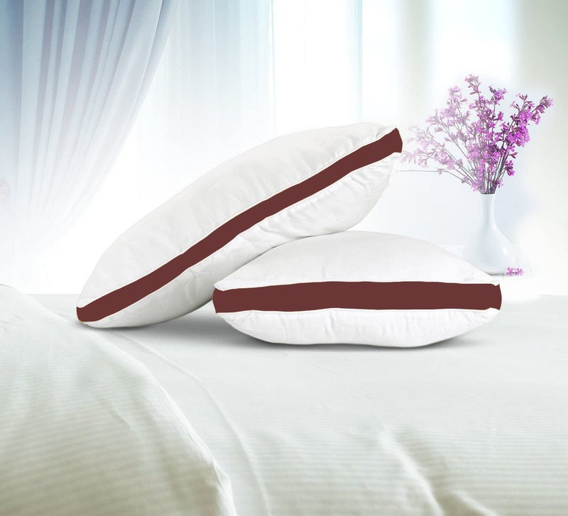 CRAZY WORLD Microfiber Bed Pillow for Sleeping - Down Alternative Ultrasoft Cotton Washable Pillow with Satin Gusset- Pack of 2 (Maroon) - Image 1