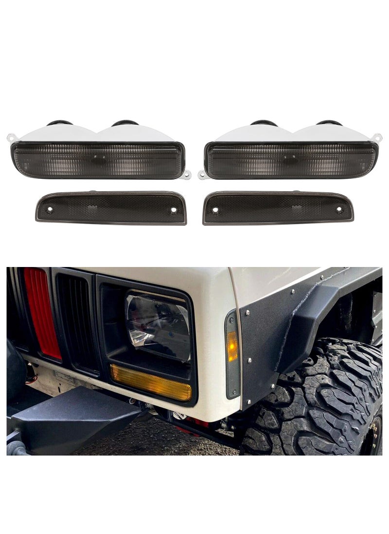 ECOTRIC ECOTRIC Front Corner + Bumper Signal Lights Compatible with 1997-2001 Jeep Cherokee XJ Smoke Lens 4Pcs  - Image 1