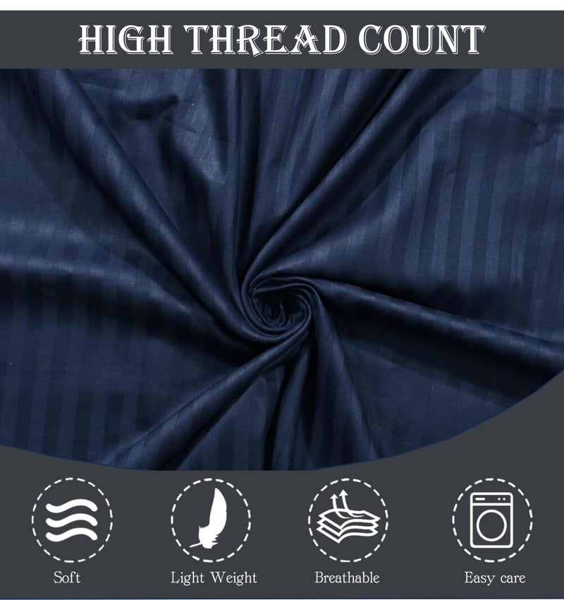Filymore Satin Stripe Navy Blue Bedsheet for Double/King Size Bed (90x95 inches) with Two Pillow Covers, 300 TC Microfiber Solid Striped Design, Perfect for Double, Bed Size. - Image 5