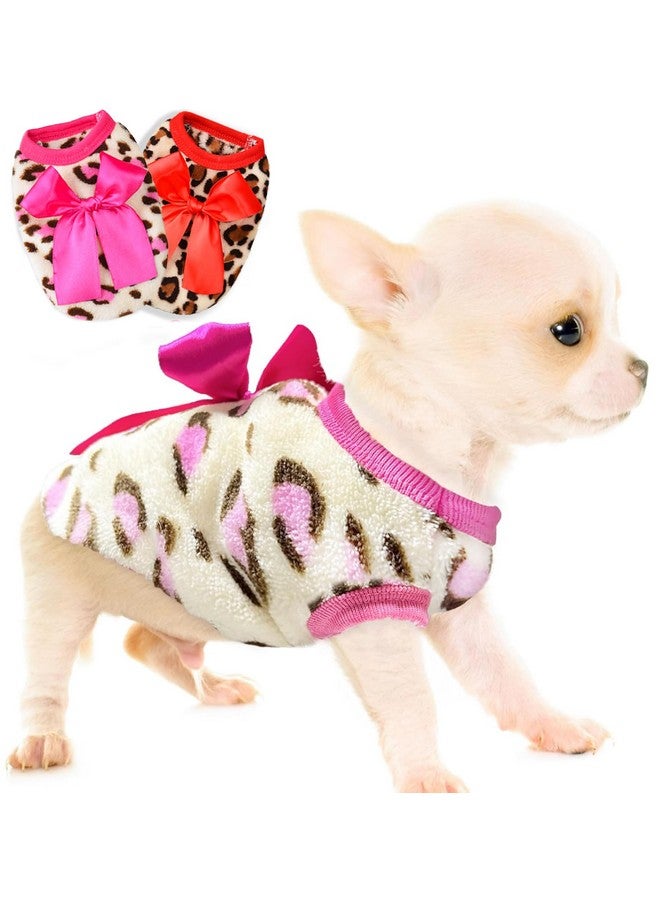 مجموعة من قطعتين من سترات الكلاب الصغيرة من الصوف بتصميم شيواوا، مقاس XXS~S، ملابس كلاب يوركشاير تيرير صغيرة الحجم، سترات شتوية دافئة للجراء، مناسبة للأولاد والبنات والجراء الصغيرة، مناسبة للسلالات الصغيرة جدًا (وردي + أحمر، صغير) - Image 1