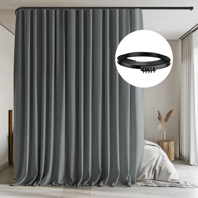 MaKefeile Room Divider Curtain with Flexible Ceiling Track Set Total Blackout Ceiling Curtains and Track Sliding Door Curtains Extra Wide Curtains Portable Curtain.(Dark Grey W100 x H84 1 Panel) - Image 1