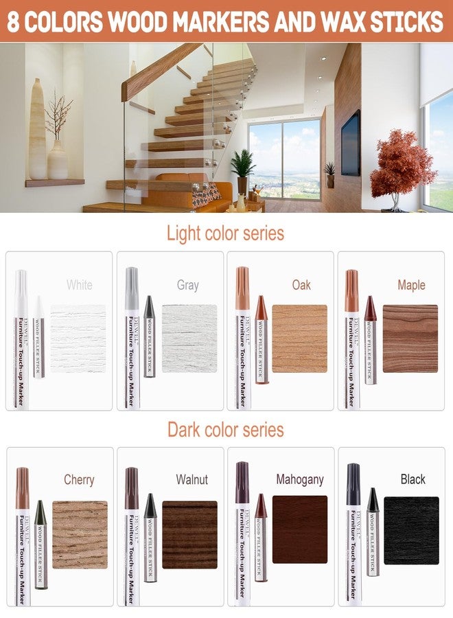 DEWEL Furniture Markers Touch Up, 17 Pcs Wood Scratch Repair Kit, Upgrade Wood Furniture Repair Markers and Wax Sticks for Stains, Scratches, Wood Floors, Tables, Bedposts - Image 2
