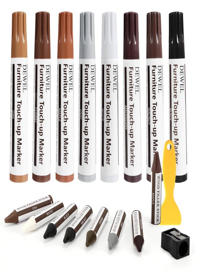 DEWEL Furniture Markers Touch Up, 17 Pcs Wood Scratch Repair Kit, Upgrade Wood Furniture Repair Markers and Wax Sticks for Stains, Scratches, Wood Floors, Tables, Bedposts - Image 1