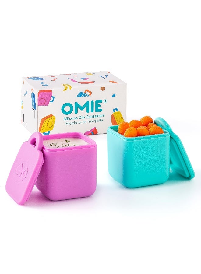 OMIE أوعية غمس مقاومة للتسرب من أومي بوكس (عبوة 2) للسفر، وعاء تتبيلة السلطة، وعاء توابل مع أغطية - سيليكون آمن للطعام - 4 أونصات (وردي/أزرق فاتح) - Image 1