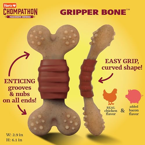 Hartz New Chompathon Gripper Bone Dog Chew Toy for Aggressive Chewers, Double Layered Flavored with Chicken & Bacon - Image 4