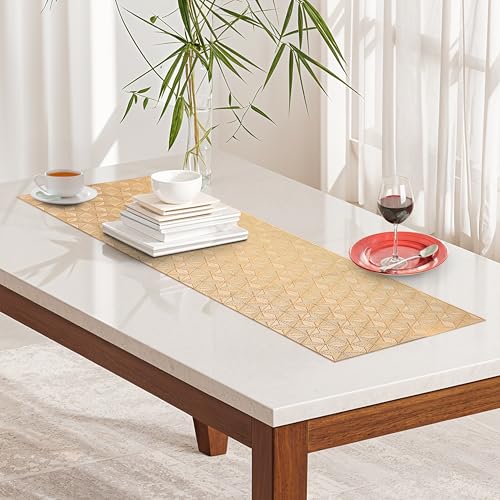 Glory Care Rectangular Design Leather Table Runner for Party, Wedding, Family Dinners | Coffee, Dining, Kitchen, Center Table | Elegant Golden Table Runner for Dining, Office & Center Tables - Image 1