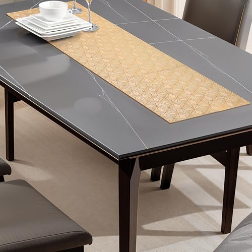 Glory Care Rectangular Design Leather Table Runner for Party, Wedding, Family Dinners | Coffee, Dining, Kitchen, Center Table | Elegant Golden Table Runner for Dining, Office & Center Tables - Image 4