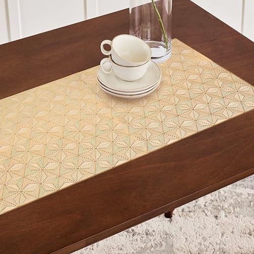 Glory Care Rectangular Design Leather Table Runner for Party, Wedding, Family Dinners | Coffee, Dining, Kitchen, Center Table | Elegant Golden Table Runner for Dining, Office & Center Tables - Image 3