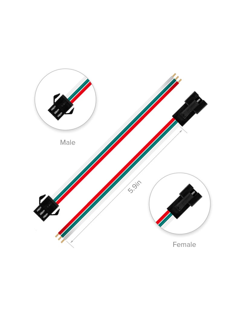 BTF-LIGHTING BTF-LIGHTING 20 Pairs JST SM 3 Pin Connectors for WS2812B WS2811 WS2812 WS2814 SK6812 FOCB CCT LED Strip Female Male 15cm 22awg Wire  - Image 2